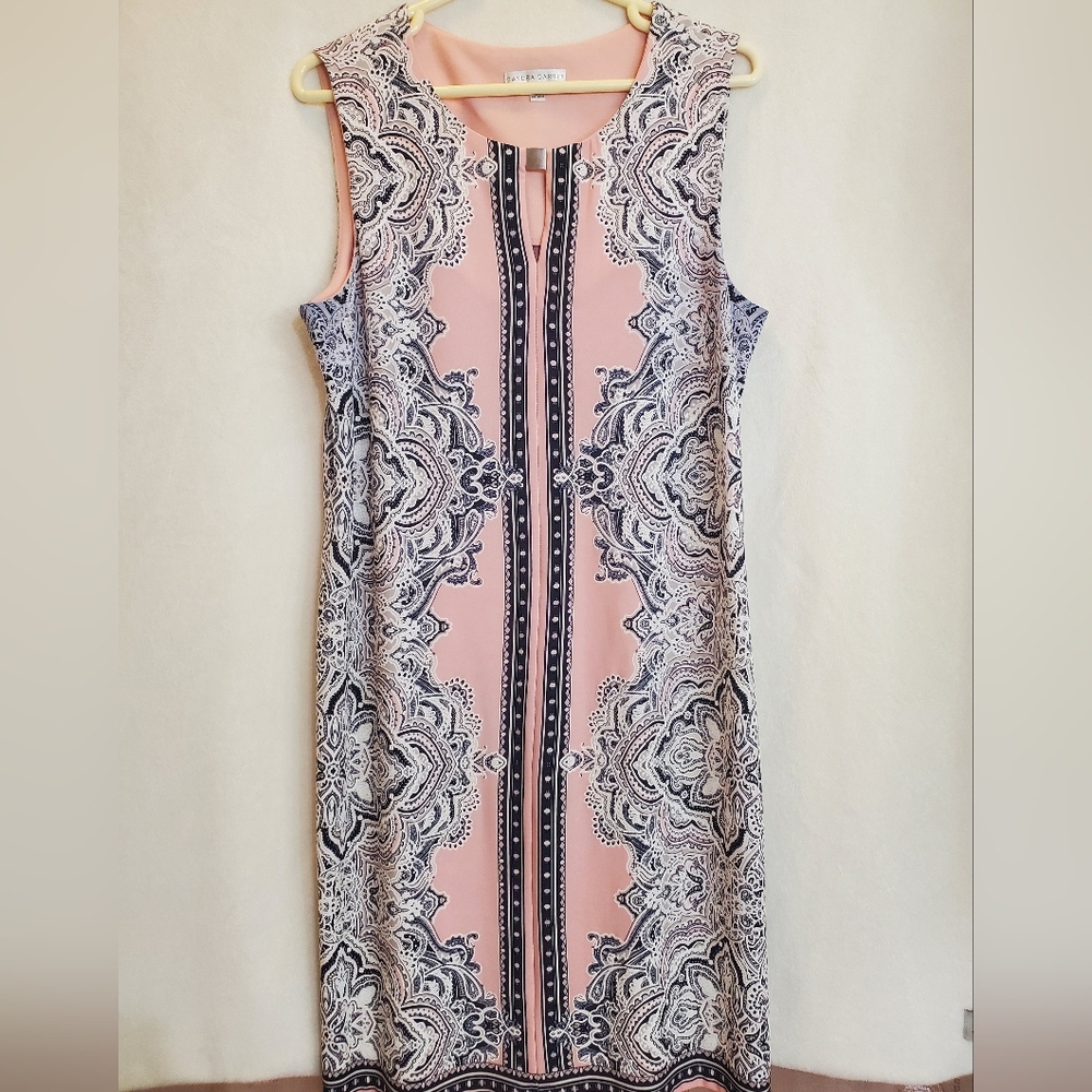NWT Sandra Darren pink / navy / white paisley dress sz large
